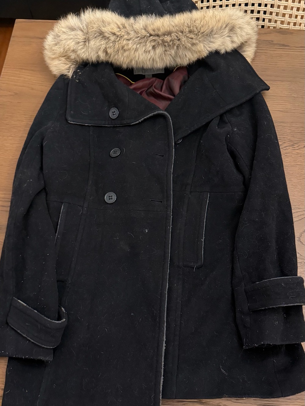 Black Wool Marc Jacobs peacoat  Fur Trim size 10